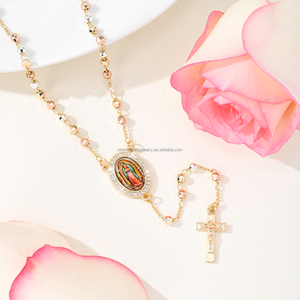 Collar Católico Religioso en Forma <span class=keywords><strong>de</strong></span> Y con Cuentas <span class=keywords><strong>de</strong></span> Latón, San <span class=keywords><strong>Benito</strong></span>, San Judas, Virgen María, Rosario Tricolor Chapado en Oro <span class=keywords><strong>de</strong></span> 14k con <span class=keywords><strong>Cruz</strong></span> - Product Image 4