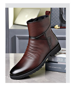 Bottes pour hommes tendance, cuir PU souple, bout fermé, chaussures de ville, haute qualité, bottes de loisirs pour hommes, chaussures habillées, mocassins formels - Product Image 5