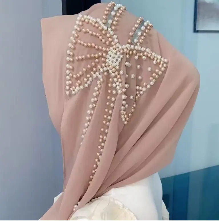 Limanying New Butterfly Bead Solid Pearl Chiffon Scarf Headband Long Scarf chiffon hijab ethnic scarves shawls