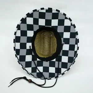 Cappello di paglia personalizzato con Logo Patch cappello di paglia stampato da spiaggia surf in erba naturale a tesa larga sole cappello di paglia bagnino