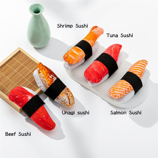 Wholesale Sushi Shape Within Catnip Plush Stuffed Relieve Boredom Wear Resistant Cat Chewing Teething Luxury Pet Toy