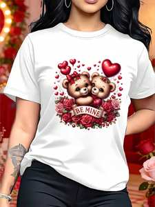 T-shirt a maniche corte da donna con stampa Bear Be Inne Heart, carina e romantica, per San Valentino, girocollo, in jersey di cotone, vestibilità regolare - Product Image 3