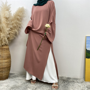 J-288 Nueva Falda Abaya Elegante de Color Sólido con Abertura Lateral, Conjunto de 2 Piezas de Alta Calidad en Tela Nida, 32 Colores, Ropa Musulmana - Product Image 2