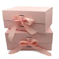 Benutzer definierte rosa faltbare magnetische Brautjungfer Hochzeit Geschenk boxen mit Band
