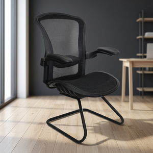 Chaise de bureau visiteur ergonomique contemporaine exécutive en maille imperméable avec accoudoirs réglables, pieds en métal et structure en plastique pour bureau à domicile - Product Image 3
