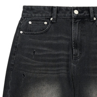 Jeans en denim noir délavé et vieilli pour homme, coupe large et décontractée, dégradé, déchiré, style urbain, fabriqué sur mesure