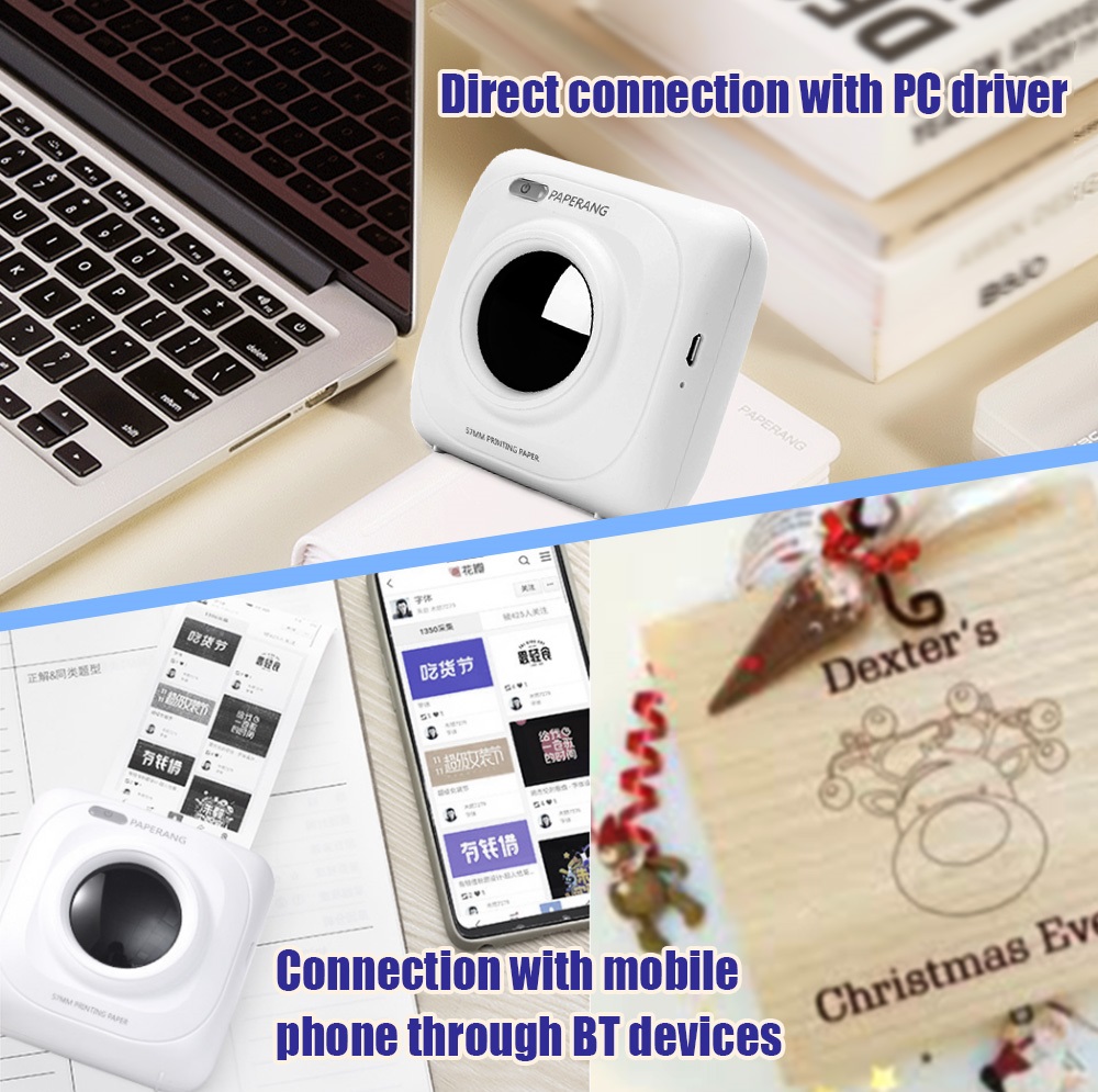 PAPERANG P1 Pink/Green Pocket Mini Photo Printer 203dpi BT4.0 Phone Connection Wireless Portable Thermal Printer Clearly
