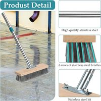 Brosse de nettoyage pour terrasse en acier inoxydable, balai d'extérieur pour le nettoyage du béton, des terrasses et des sols en ciment, brosse de nettoyage robuste de 53 pouces