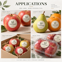 Étiquettes adhésives en papier alimentaire en gros, impression couleur, estampage à chaud, découpe, finition mate, étiquettes rondes en rouleau pour fruits (pommes)