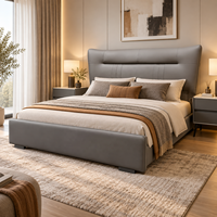 Lit à baldaquin moderne gris en cuir écologique avec sommier à lattes en bois réglable, lit plateforme rembourré pour appartement, hôtel, villa, chambre à coucher