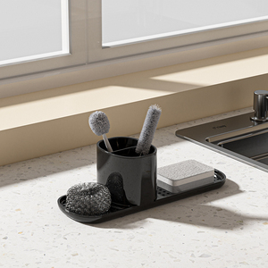 Practical Modern Plastic Bathroom Sink Organizer <b>Bin</b> with Soap Dispenser & Sponge Rack Essentials for Kitchen Use - Product Image 1