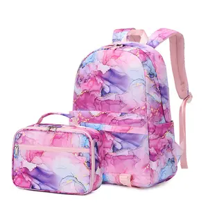 2 Stks/set Printing Vrouw Rugzak Voor Meisje Schooltas Grote Capaciteit Schooltas Outdoor Reizen Geïsoleerde Cool Bag Rugzak Rugzak