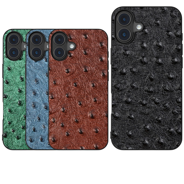 Custom Anti-Shock Ostrich Skin Leather Phone Case for iPhone 16 Pro Matte TPU PC Magnetic Mobile Phone Case