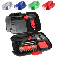 Ensemble d'outils professionnel en acier au carbone de 22 pièces avec lampe de travail manuelle, mètre ruban lumineux, embouts et mallette rigide OEM