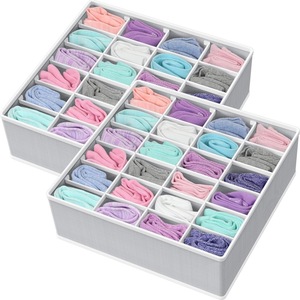 Organizador de Calcetines Plegable de Tela, Bambú y Plástico, Rectangular, de Tela No Tejida, Moderno, con Inserto para Armario, Divisor de Cajones de 24 Compartimentos - Product Image 1