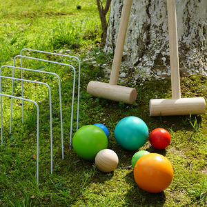 Nouvel ensemble de croquet pour enfants 2026 avec balles, piquets et buts en <span class=keywords><strong>bois</strong></span> – Idéal pour jouer en extérieur sur pelouse – Structures de jeu parfaites - Product Image 1