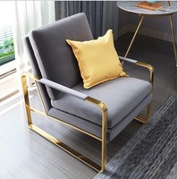 Fauteuil moderne en tissu et velours avec structure en acier inoxydable pour salon, chaise longue, hôtel, appartement, salle à manger, mobilier de maison