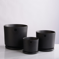 Murah Modern Matte Abu-abu Mengkilap Keramik Pot Bunga Set Dalam Ruangan Dekoratif Pot Tanaman dengan Nampan