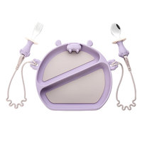 Offre Spéciale 2024 ensemble de vaisselle pour bébé assiette en silicone avec chaîne anti-chute aspiration personnalisée de qualité alimentaire pour les enfants à manger
