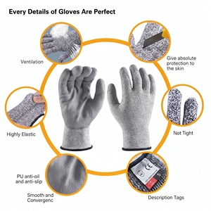 Gants anti-coupure avec revêtement PU pour la manipulation du verre, la construction, la sécurité, HPPE, polyuréthane, gants de sécurité anti-coupure pour la construction, grade <span class=keywords><strong>D</strong></span> - Product Image 3
