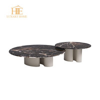 Table basse en marbre de style italien en noyer naturel et acier inoxydable, vert foncé, artisanat exquis