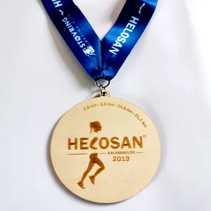Medallas deportivas personalizadas de madera, de alta calidad, para correr, de bambú, fabricante al por mayor