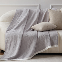 Couverture en mousseline 100 % coton en gros, 150*200 cm, gris clair, douce et confortable, jeté de lit, couverture pour bébé, motif uni rayé