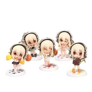 5 pcs/set Super Sonico Japanese Cartoon Character Anime PVC Figure Keychain Q Version Girls Figure Keyring