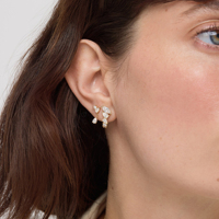 Gemnel Pendientes de Plata 925 con Circonitas Cúbicas Transparentes de Corte Mixto, Diseño Curvo, Estilo Escalador, Multiestilo, con Clip y Tipo Broche, Joyería Minimalista