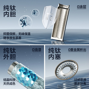 Taza Aislada de Titanio Puro Temeco de 350 ml, Taza de Bolsillo Portátil de Doble Pared con Filtro para Té, Tapa de Rosca y Caja de Regalo - Product Image 4