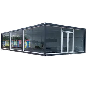 Luxury Container Office Shop living house Prefabricated Shop Custom 6*9 meters with all sides glass wall big space coffee shop