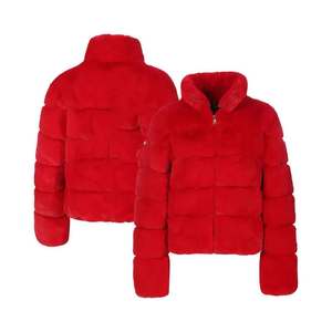 High Quality Red Puffer <b>Jacket</b> Stand Collar <b>Zipper</b> Closure Thick Winter Casual Short Unisex Coat - Product Image 4