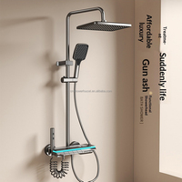Système de douche numérique chaud et froid avec affichage, finition gris bronze, pommeau de pluie, douchette à main, lumière d'ambiance, noir mat, vente directe usine en gros