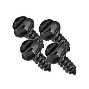 Zinc Black #14 Slotted Hex Washer Head Self Tapping Car Dealer License Plate Screws