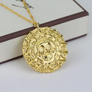 Collana con Moneta in Lega Metallica Dorata Anticata, Perfetta per Cosplay Pirati dei Caraibi, Aztechi, Teschi, Fantasy - MONETA, Piccola - Product Image 6