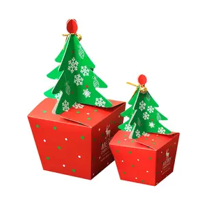 Caixas de presente em forma de árvore de natal 3d, para festa, lembrancinhas, sacos de cabra de papel com sino e feliz natal