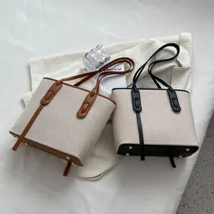 Custom Handbag New Texture Soft Canvas Tote Bag Leather Handbags For Women Work School Travel Business Shopping Casual