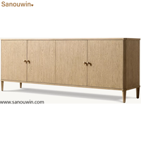 Buffet moderne en bois massif chêne clair à 4 portes, meuble de salle à manger pour hôtel, armoire de rangement