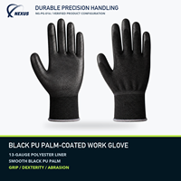 Gant de travail en polyester noir 13 jauges avec paume enduite de PU