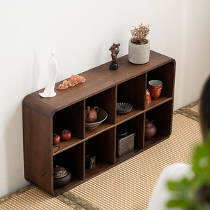 Solid Walnut Wood <b>Display</b> Shelf <b>Wall</b> Mounted Multi Compartment Teapot Storage Cabinet Collection Rack - Product Image 3