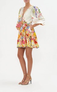 Nouvelle mini robe en lin de coton imprimé pour femmes du créateur de mode décontracté à manches longues col en v méthode de tissage tissé - Product Image 3