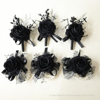 Set Bunga Kain Mawar Hitam Dekorasi Bunga Buatan untuk Boutonniere & Corsage Pergelangan Tangan Gaya Gotik untuk Festival Qixi