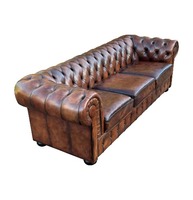 Luxuriöses Chesterfield Konvertierbares 3-Sitzer Echtleder-Sofa Klassisch Tief Gesteppt Elegantes Wohnzimmermöbel Lagerware