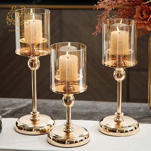 Candelabros al por mayor, farolillos y tarros de velas, candelabro dorado de cristal único para centro de mesa de boda - Product Image 5