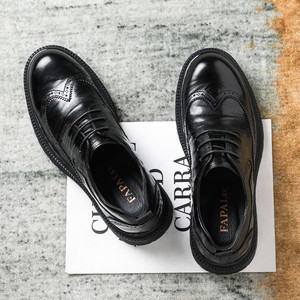 Men's Genuine Leather <b>Brogue</b> Shoes <b>Black</b> Lace-Up Business Casual Office Wear Four Seasons Style Top Grain Sheepskin - Product Image 1