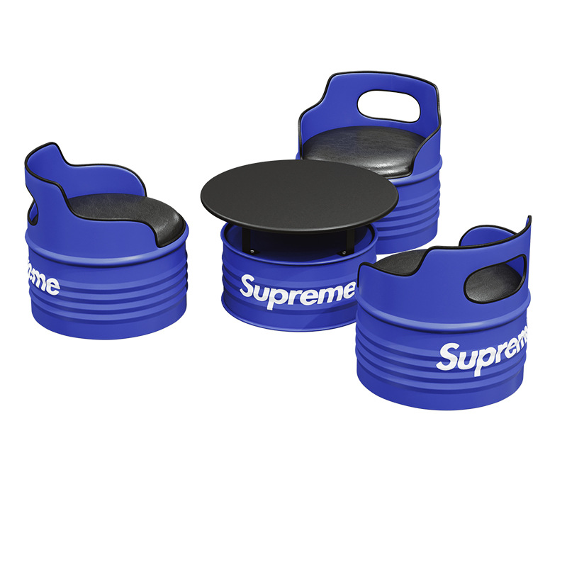 Mappa di riferimento blu - 1 tavolino da caffè, 3 poltrone singole.