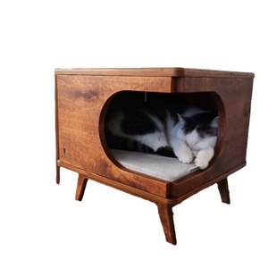 Solid Wood Cat <b>House</b> Brown Square Durable Pet <b>Bed</b> For Medium Cats - Product Image 5