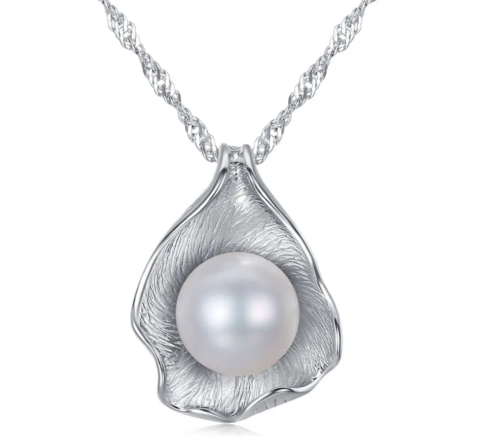 Daidan Freshwater Pearl Necklace 925 Silver Women Necklace White Gold Retro Pearl Pendant Shell Necklace