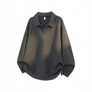 TKAN421D Sweat-shirt à manches longues surdimensionné en tricot de style vintage pour homme, 100% coton, col polo, anti-froissement - Product Image 2