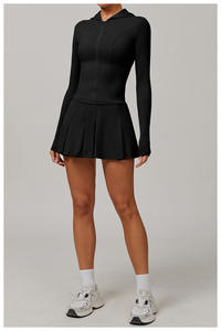 Новинка, Женский комплект из 2 предметов для теннисного гольфа, короткий топ на молнии с длинными рукавами и мини-юбкой и шортами - Product Image 2